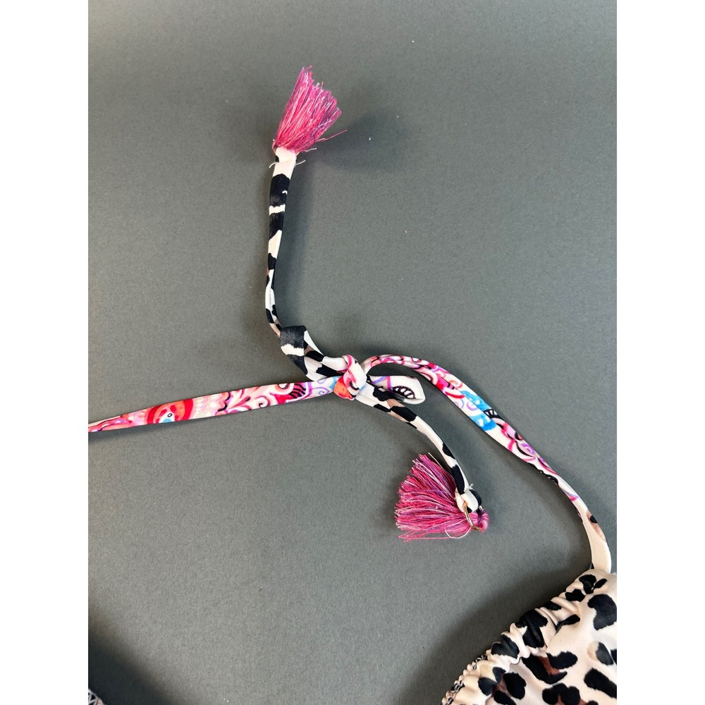 Nanette Lepore Azalea Bikini Set Leopard Paisley Tassel Pink Blue Womens 12 NEW - Picture 7 of 8